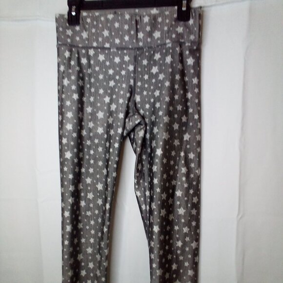 Terez New York Pants Leggings Women M Cropped Stars Metallic Silver White - Picture 1 of 13